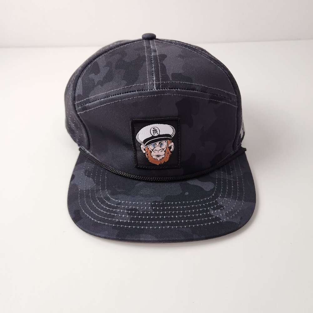 The Boat Monkey Hat OS Black Snap Back Cap Nautical Yacht Fishing Beach